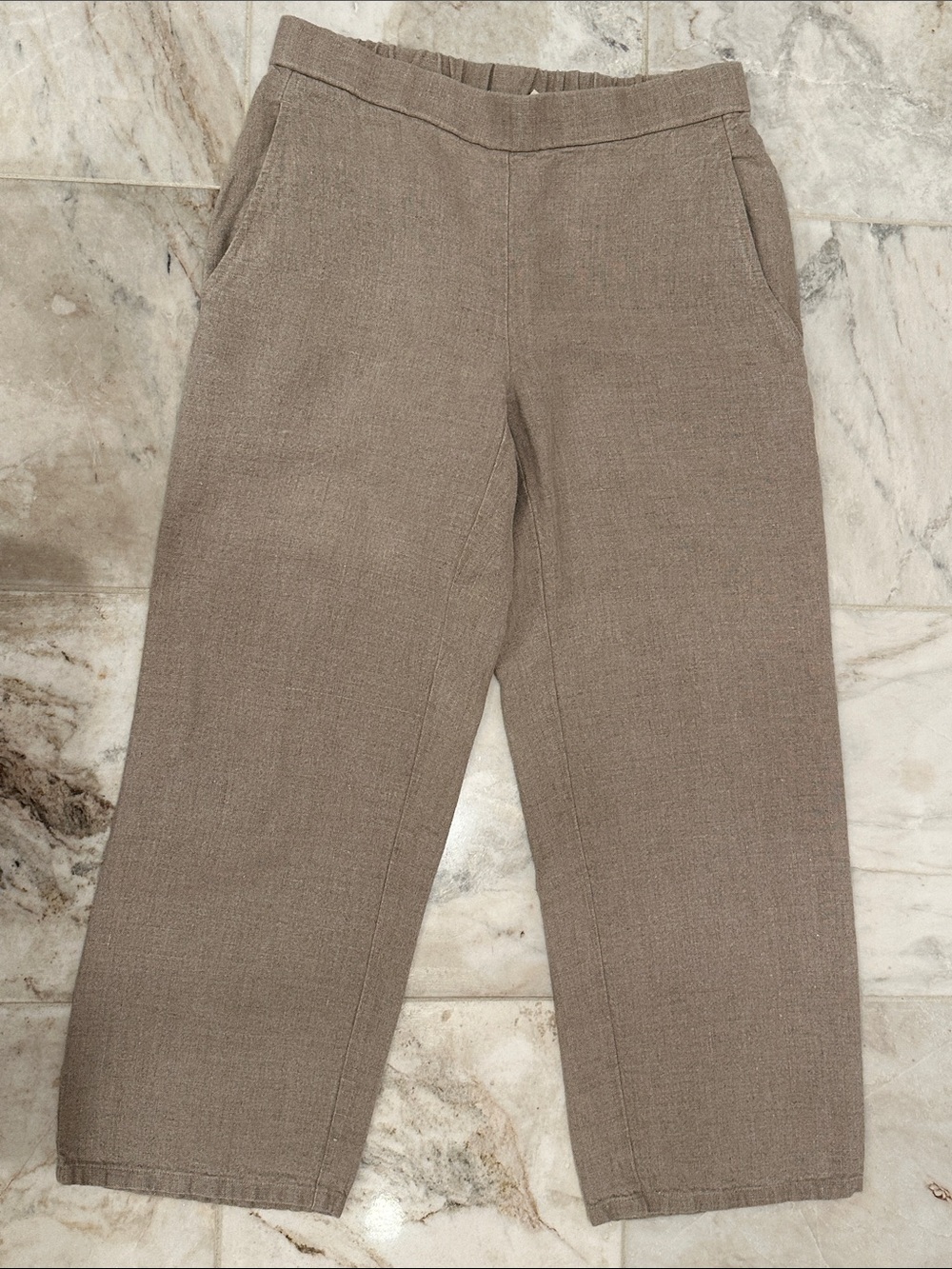 Eileen Fisher Heavyweight Linen Pants in Taupe Brown